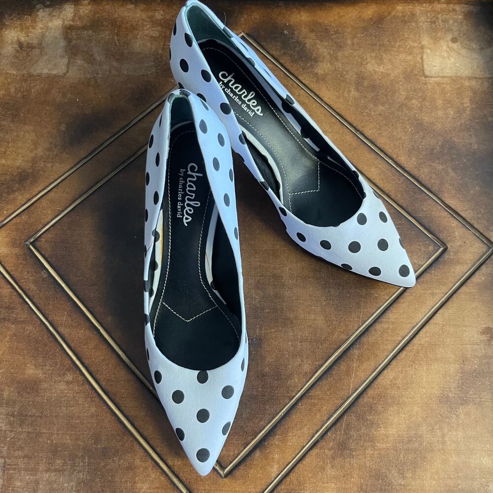 NWOT Charles by Charles David Addie Pump Shoes White & Black Polka Dots Sz 7.5